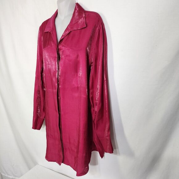 Chicos Women Tunic Top Size 2 Large Shimmery Shine Helaina LS Tukana Raspberry - Picture 4 of 12